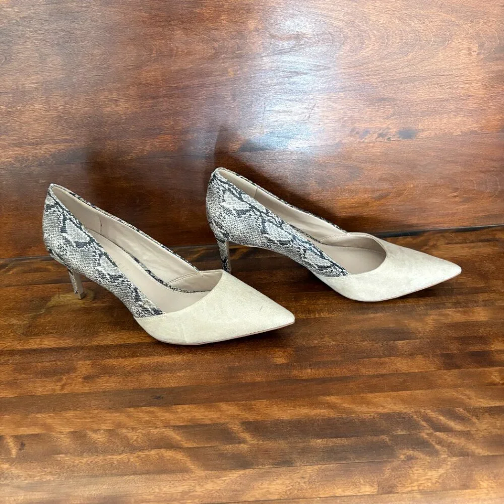 Kelly & Katie Beige Grey/Black Snakeskin Suede Pointed Toe Heel Corporate Chic 9